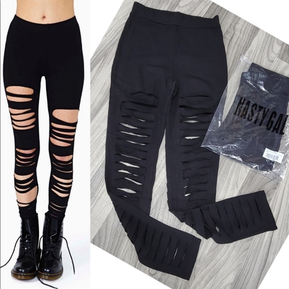 Nasty Gal Pants - Nasty gal ripped black leggings celebrity style